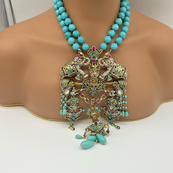TURQUOISE RHINESTONE LARGE STATEMENT NECKLACE - Picture 7 of 7